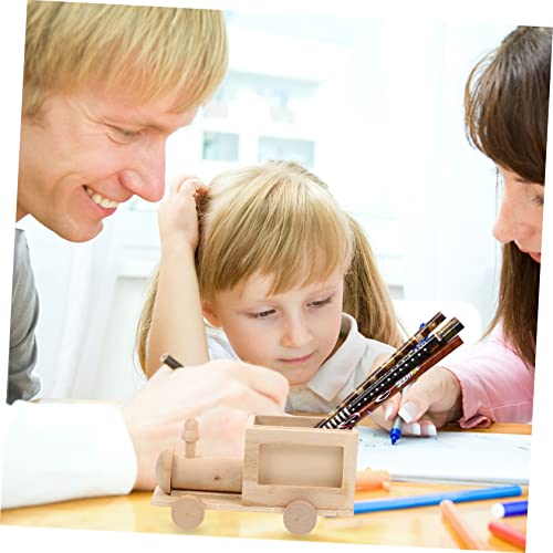 Yardenfun 2pcs Diy Train Pen Holder Unfinished Wooden Toys Mini Unfinished Wooden Train Blank Wood Car Tiny Wooden Storage Basket Unfinished Blank Yardenfun