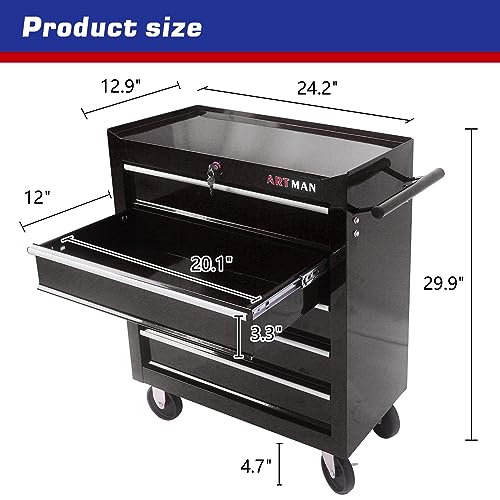 MHEOMTME 5-Drawers Tool Cabinets On Wheels, Rolling Tool Chest with Drawers, Craftsman Tool Box with Keyed Locking System, Tool Storage Organizer for MHEOMTME