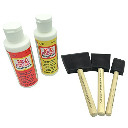 Mod Podge Gloss and Matte Starter Bundle Kit w/Poly Foam Brushes to Paint - Glue Waterbase Sealer/Bonding, Protect DIY Arts and Craft Projects,