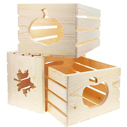 LEISURE ARTS Good Wood Wooden Crate with pumpkin cutout, wood crate unfinished, wood crates for display, wood crates for storage, wooden crates