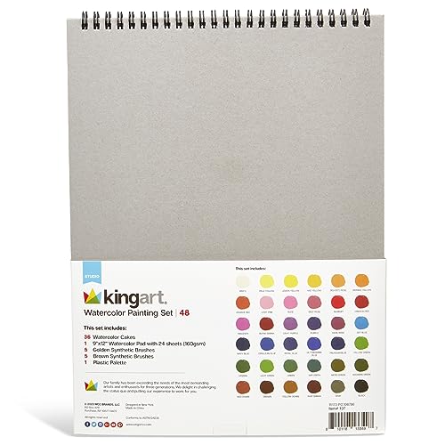 KINGART Studio Watercolor Painting Art Set - Paint, Brushes, Paper & Palette KINGART