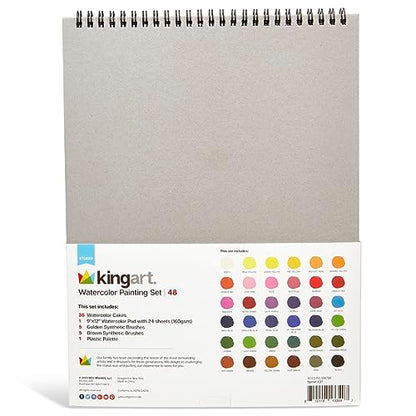 KINGART Studio Watercolor Painting Art Set - Paint, Brushes, Paper & Palette - WoodArtSupply