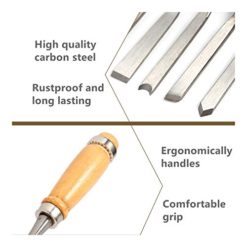 MYOYAY 12Pcs Wood Carving Tools Set Full Size Woodworking Chisels Wooden  Knife Gouge Kits Carbon Steel Sculpting Chisel with Canvas Case for  Beginners