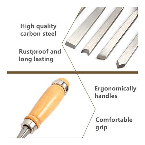 MYOYAY 12Pcs Wood Carving Tools Set Full Size Woodworking Chisels Wooden Knife Gouge Kits Carbon Steel Sculpting Chisel with Canvas Case for - WoodArtSupply