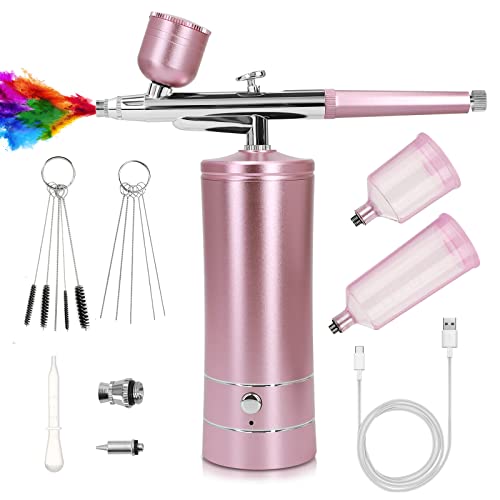 Airbrush Kit with Compressor, Air Brush Gun Rechargeable Portable High Pressure Air Brushes with 0.3mm Nozzle and Cleaning Brush Set for Painting, - WoodArtSupply