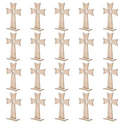 PRETYZOOM 60 pcs Holiday Decorations Wood Jesus Cross Wood Crosses for Crafts Unfinished Cutout Remembrance Ornament Tabletop Cross Holy Cross Table - WoodArtSupply