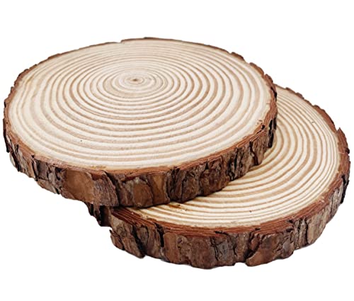 Natural Round Discs Rustic Wood Slices 4 PCS 9-10 inch Unfinished Wood kit Circles Crafts Tree Slices with Bark Log Discs for DIY Arts and Wedding William Craft