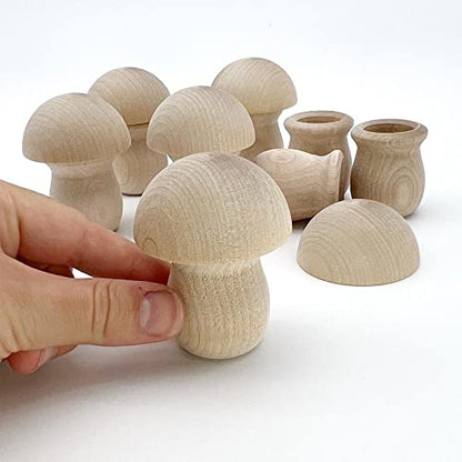 Factory Direct Craft Unfinished Wood Fairy Mushroom Houses Kit - Made in The USA Blank Wooden Bean Pot Candle Holders and Split Balls DIY Wood