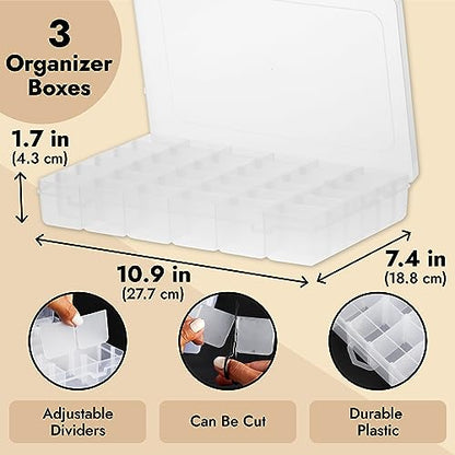 3 Pack Jewelry Organizer Box for Earrings, Clear Plastic Bead Storage Containers for Crafts (36 Compartments) - WoodArtSupply