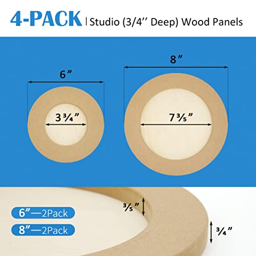 Falling in Art Unfinished Round Birch Wood Panels Kit for Painting, Wooden Canvas 4 Pack of 6 and 8" Studio 3/4" Deep, Cradle Boards for Pouring, Falling in Art