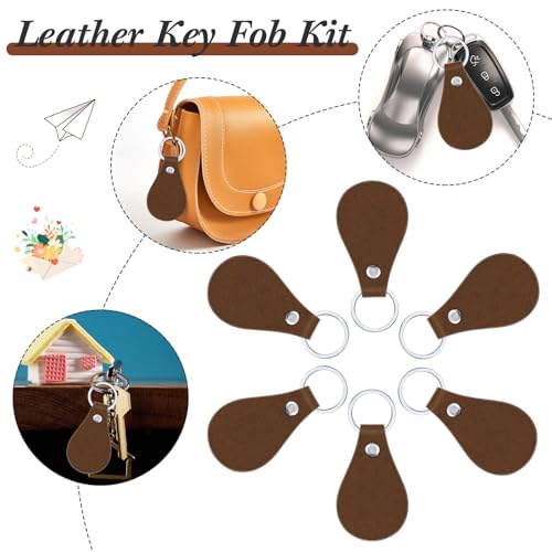 Taiyin 30 Pcs Leather Key Fob Kit for DIY Craft, PU Leather Key Fobs Blanks with Rivets and Key Rings for Laser Engraving Keychain Making Leather Taiyin