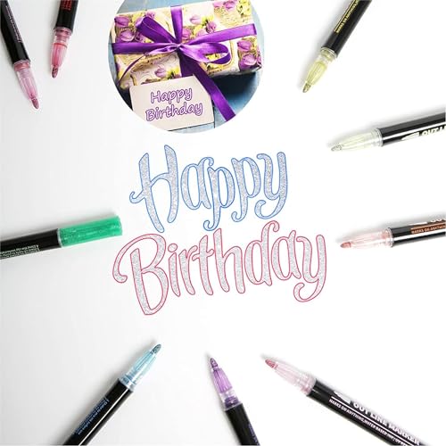 RIANCY Double Line Outline Markers 12 Colors Outline Metallic shimmer Markers Pens for Lettering, DIY Art Drawing Greeting Cards Craft Pens Projects RIANCY