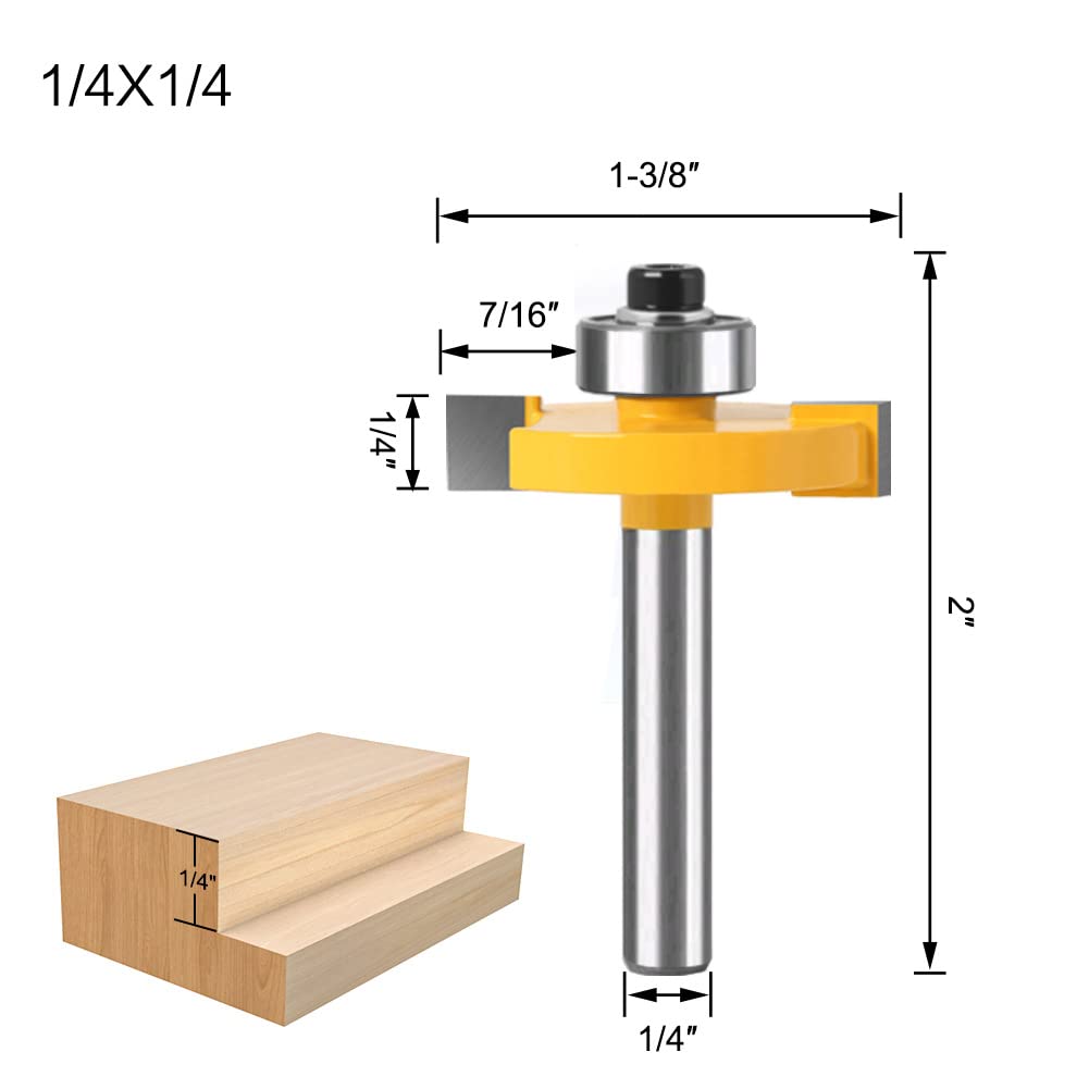 WSOOX 1/4 Inch Shank Rabbet Router Bit Set, 3 Pieces Rabbeting Router Bit with 6 Bearings Set (1/8", 1/4", 5/16", 3/8", 7/16", 1/2" Bearings) (1/4 WSOOX