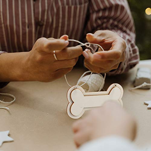Sign Decor 30Pcs Dog Bone Shaped Wooden Cutouts Wooden Dog Bone Shape Sign Blank Hanging Wooden Plaque Unfinished Wood Dog Bone with Ropes for Crafts EXCEART