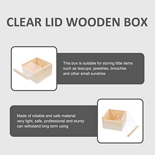 TEHAUX Wooden Crates Unfinished Unfinished Wood Boxes, 12 * 12 * 8cm Wooden Box Case Collectible Crafts Jewelry Storage Organizer with Clear Lid for TEHAUX