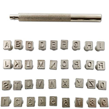 TIHOOD Capital Letters and Numbers Stamp Set, 1/4”/6mm Alphabet Stamp Tools Set Leather Craft Stamping Tools Leather Art Craft Tool (6.5mm - 36pcs) TIHOOD
