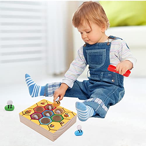 WOOD CITY Toddler Fine Motor Skills Toys, Bee to Hive Matching Game, Wooden Color Sorting Toy for Toddler 2 3 Years Old, Montessori Preschool