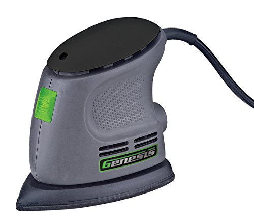 Genesis Detail Palm Sander with Palm Grip, Vacuum Port, Hook-and-Loop System, Dust-Proof Power Switch, and Sandpaper (GPS080) - WoodArtSupply