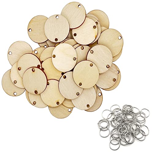 MYYZMY 50 Pieces Wooden Circles Tags 1.2 inch with Holes and 50 Pieces 10 mm Rings - WoodArtSupply