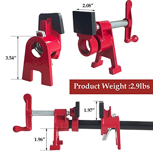 Sutekus 2Pack Pipe Clamps 3/4 Inch Wood Gluing Pipe Clamp Set with H-shaped Feet Bar Clamps Heavy Duty Woodworking Cast Iron Clamp Fixture (3/4 Inch) Sutekus