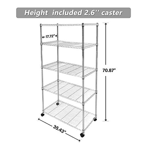 YSSOA 5-Tier Heavy Duty Storage Shelving Unit,Chrome,35L x 18W x 70H inch - WoodArtSupply