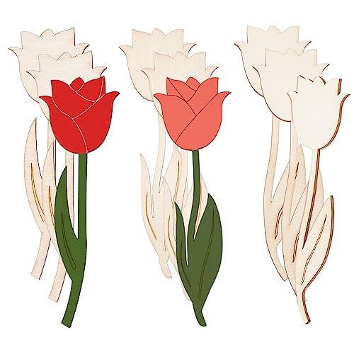 NBEADS 60 Pcs 3 Styles Wood Flower Cutouts, 6×2×0.1"(15.1×4.95×0.25cm) Unfinished Wooden Cutouts Rose Shape Blank Spring Flower Wood Slices Pieces