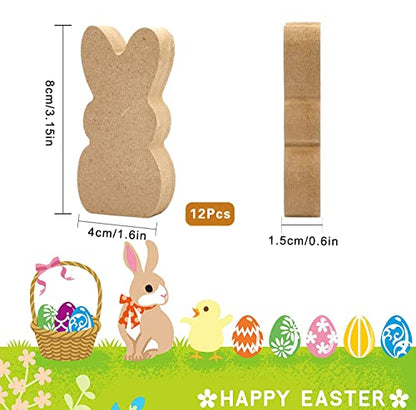12 Pieces Easter Wooden Bunny Cutouts Unfinished Bunny Table Wooden Signs Peeps Bunny Shaped Blank Wooden Signs Rabbit Shape Tabletop Decoration for