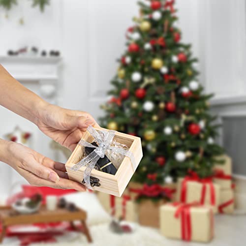 Useekoo 2Pcs Small Wooden Box with Hinged Lid, 3.5'' x 3.5'' x 1.8'' Unfinished Wood Gift Box with Glass Lid, Small Wooden Jewelry Box for DIY and Useekoo