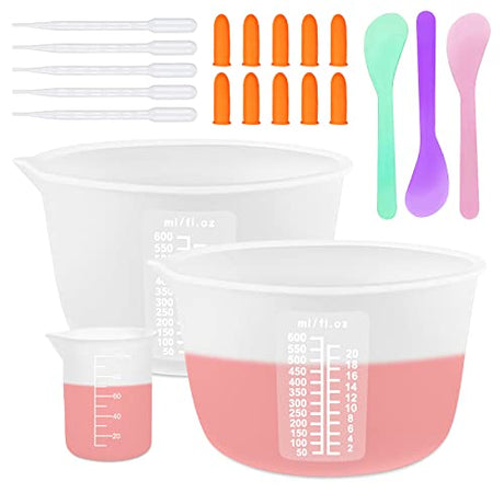 Silicone Resin Measuring Cups Tool Kit, Non-Stick Large Silicone Bowls for Epoxy Resin, Reusable 600&100ml Silicone Mixing Cup with Stir Sticks, YITIAOXIAOYU