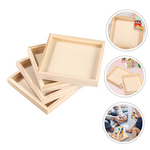 Zerodeko 16 Pcs Puzzle Toys Unfinished Wood Serving Blocks Tray Serving Storage Tray Sundries Holder Toy Holder Unfinished Wood Tray Wood Serving Zerodeko