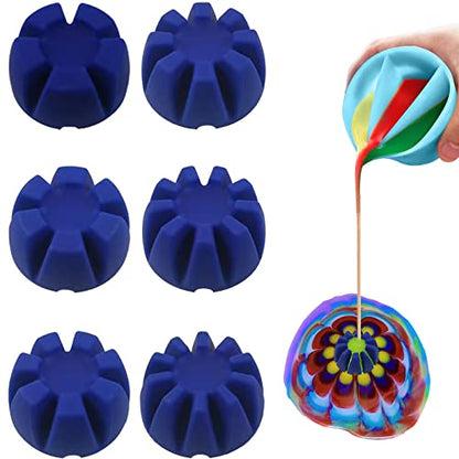 6Pcs/Set Flower Pour Cups Silicone Split Cup for Paint Pouring Acrylic Pouring Flower Strainers Fluid Art Pour DIY Resin Molds for Making Painting - WoodArtSupply