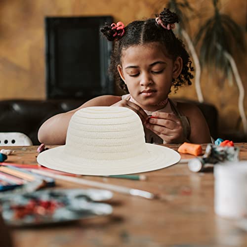 TEHAUX DIY Straw Hats, White Straw Hats Outdoor Woven Hat Unfinished Blank Hats Straw Hats for Art Painting & DIY Tea Party Dress Up Hats 6Pcs TEHAUX