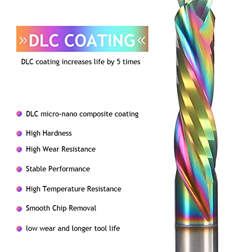 Spiral Router Bits Up Down Compression Bit with DLC Coating, 1/4 inch Cutting Diameter, 1" Cutting Length,1/4 inch Shank Solid Carbide CNC End Mill HOZLY