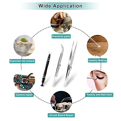 3Pcs Diamond Holder Pick up Tool Precision Tweezers Stainless Steel Tweezers Kit Diamond Claw Tweezers Parts Prong Tweezer Grabber Stone Jewelry Sliverdew