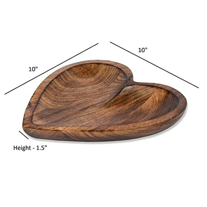 EDHAS Mango Wood Heart Curved Shaped Decorative Bowl for Table Centerpieces Home Party Wedding Décor (10" x 10" x 1.5") - WoodArtSupply