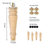 Maricome Unfinished Furniture Legs 8 inches Set of 4 Replacement Legs for Sofa Couch Cabinet Chair Solid Round Turned Screw in Maricome