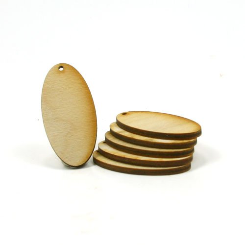 Mylittlewoodshop Pkg of 50 - Oval - 2 inches Tall by 1 inch Wide with 1 2mm Hole and 1/8 inch Thick Unfinished Wood (LC-OVALH1-50) Unique Wood Shapes