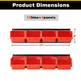 Ultrawall 12 PCS Bins & 3 Rails, Plastic Hanging Storage Organizer Bins, Wall mounted Garage Tool Storage Systerm, 12x bins(6.3inch X 3.2inch X Ultrawall