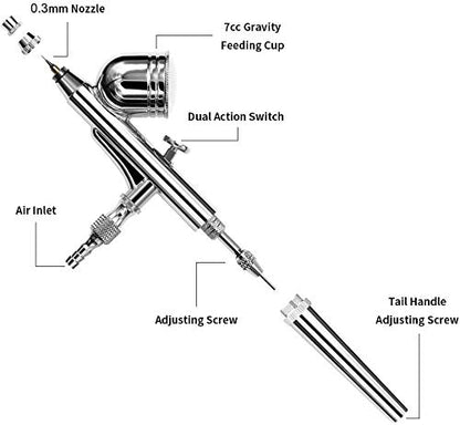 Airbrush Kit Portable Dual-Action Airbrush Gun and Mini Air Compressor Set for Make up,Art Painting,Tattoo,Cake,Manicure, Spray Model,Craft,and More - WoodArtSupply