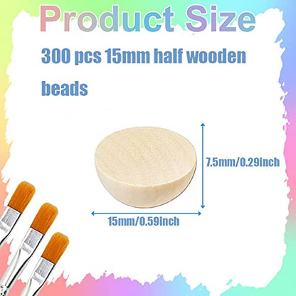 ZQYYQZ 300pcs 15mm Half Wooden Beads, Unfinished Natural Half Wooden Split Round Wood Balls for Painting DIY Crafts, Kids Craft, Christmas Party - WoodArtSupply