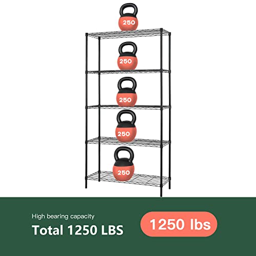 14" D×36" W×72" H Wire Shelving Unit Commercial Metal Shelf with 5 Tier Adjustable Layer Rack Strong Steel for Restaurant Garage Pantry Kitchen FDW