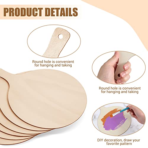 6 Pieces Mini Wooden Cutting Board Craft with Handle Wooden Chopping Board Unfinished Round Charcuterie Boards Mini Cheese Board Rustic Paddle for Yulejo