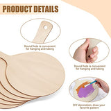 6 Pieces Mini Wooden Cutting Board Craft with Handle Wooden Chopping Board Unfinished Round Charcuterie Boards Mini Cheese Board Rustic Paddle for Yulejo