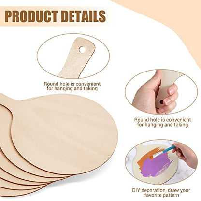 6 Pieces Mini Wooden Cutting Board Craft with Handle Wooden Chopping Board Unfinished Round Charcuterie Boards Mini Cheese Board Rustic Paddle for