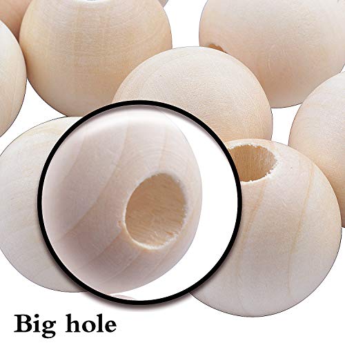 Jdesun 25 Pieces Wooden Beads, Natural Round Wood Loose Beads Wood Spacer 30mm x Diameter 3/8" Hole - WoodArtSupply