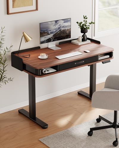 Marsail Electric Standing Desk Whole-Piece Desktop 48 x 24 Inches Height Adjustable Desk with 3 Drawers Home Office Table with 3 Memory Preset - WoodArtSupply