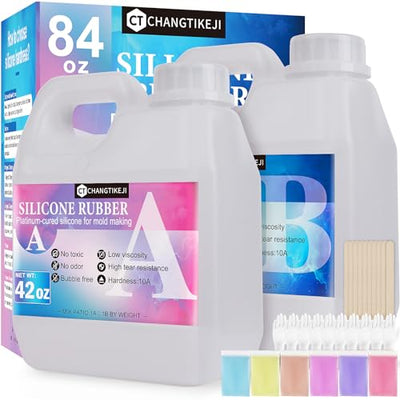 CHANGTIKEJI Silicone Mold Making Kit,84OZ Super Elastic Liquid Silicone for Mold Maker, Fast Cure Translucent Silicone Rubber for Casting Resins