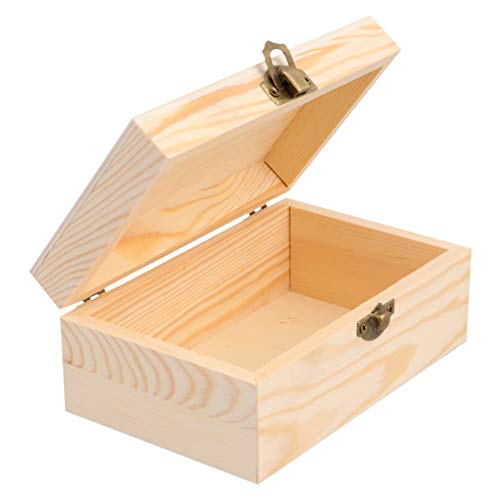 HEALLILY Unfinished Wood Jewelry Box Wooden Box with Lid and Locking Clasp DIY Craft Storage Case for Jewelry Gift Home Wedding Centerpiece
