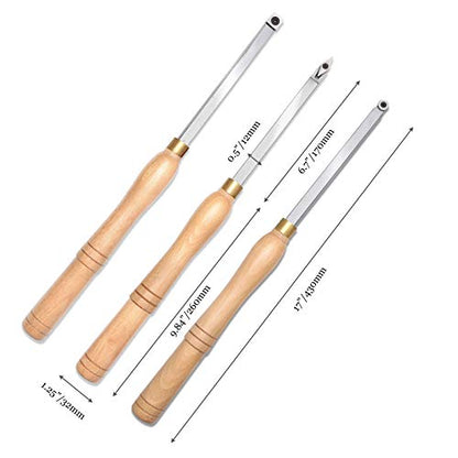 Woodturning Carbide Lathe Tools, 17” Full Size Wood Turning Tool Set of 3 Rougher Detailer Finisher, Includes Replacement Cutter Inserts