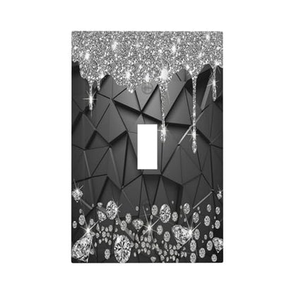 Xuejiaku Light Switch Cover Glitter Diamond Shiny Drips 1 Gang Wall Plate Cover Black Geometric Single Toggle Outlet Covers Decorative Switchplate - WoodArtSupply